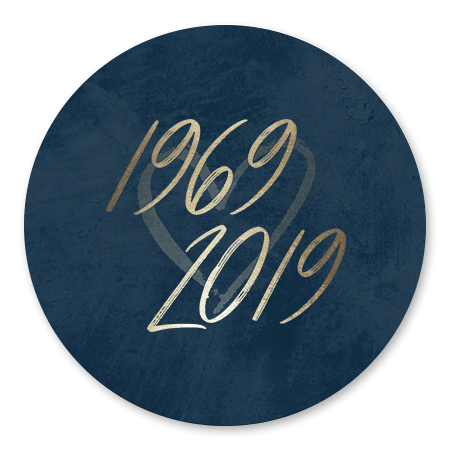Goudlook '1969/2019' met donkerblauwe achtergrond